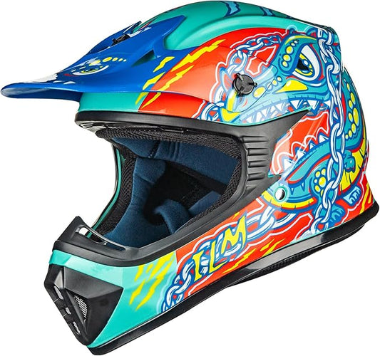 ILM Youth & Kids Dirt Bike Helmets Motocross ATV Dirtbike BMX MX Offroad Full Face Motorcycle Helmet, DOT Approved Model 128YS (Crocodile Green, Youth-Small)