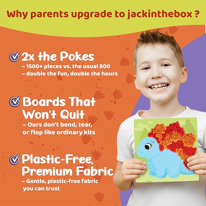 jackinthebox Poke Poke Art – Dinosaurs Theme, Mess-Free Fabric Art and Craft, Flower Pressing Kits, Gift for Kids, Toys for Girls and Boys Ages 4 5 6 7 8