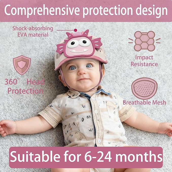 Baby Helmet for Crawing Walking,Soft Infant Safety Helmet,Baby Helmet 1-2 Years for Anti-Fall Head Protector,Adjustable, Breathable