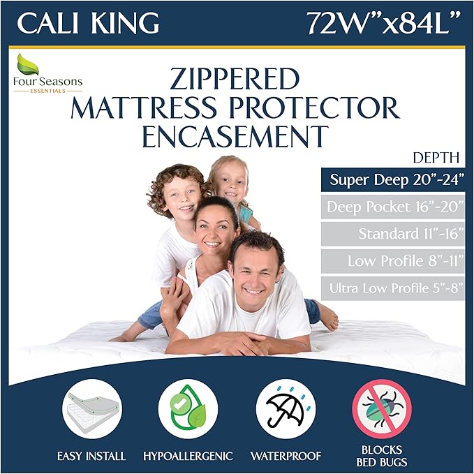 Super Deep Pocket Mattress Encasement - Cal King - Zippered Bedbug Waterproof Protector for Very Deep Mattresses 20-24 inch Depth