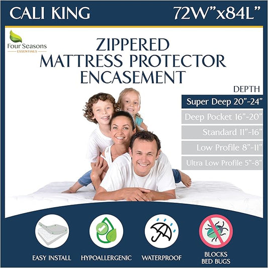 Super Deep Pocket Mattress Encasement - Cal King - Zippered Bedbug Waterproof Protector for Very Deep Mattresses 20-24 inch Depth