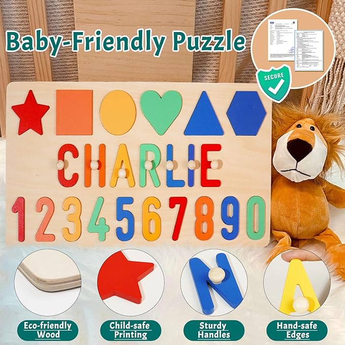Name Puzzle Baby Gifts for Girl Boy, Baby Todder Christmas Birthday Gift for 1 Year Old, Toys for Montessori Learning