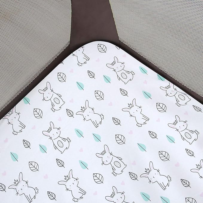 Pack and Play Sheets Fitted Mini Crib, Breathable Microfiber Stretchy Playard Sheets Fit for Graco Pack and Play, Lovely Bunny Mini Crib Fitted Sheets for Boys and Girls