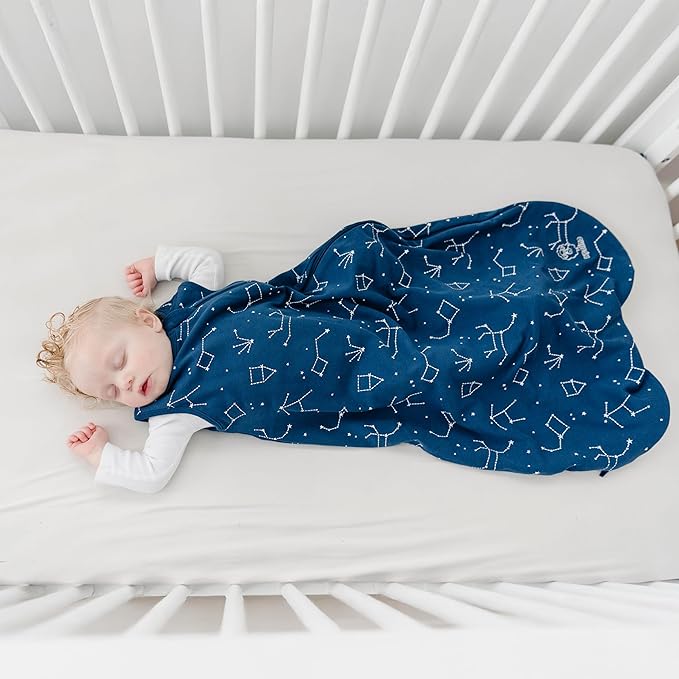Woolino Merino Wool and Organic Cotton Baby Sleep Bag - 4 Season Classic Sleep Sack - Two-Way Zipper Sleeping Bag for Baby and Toddler - 6-18 Months - Night Sky