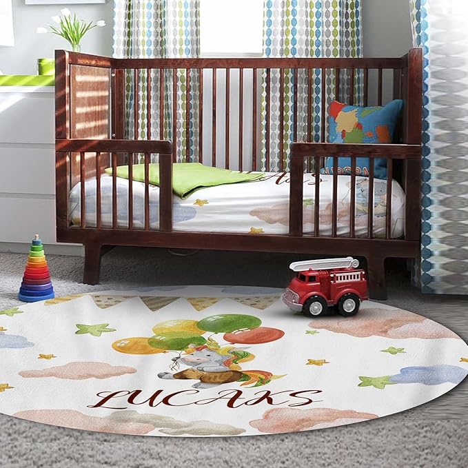 Personalized Crib Bedding Set, Custom Name Baby Bedding 5-Pcs Set - Blanket Fitted Sheet Changing Pad Cover Nursery Rug Wall Art, Balloon-Themed Nursery Decor for Newborn Boys Girls
