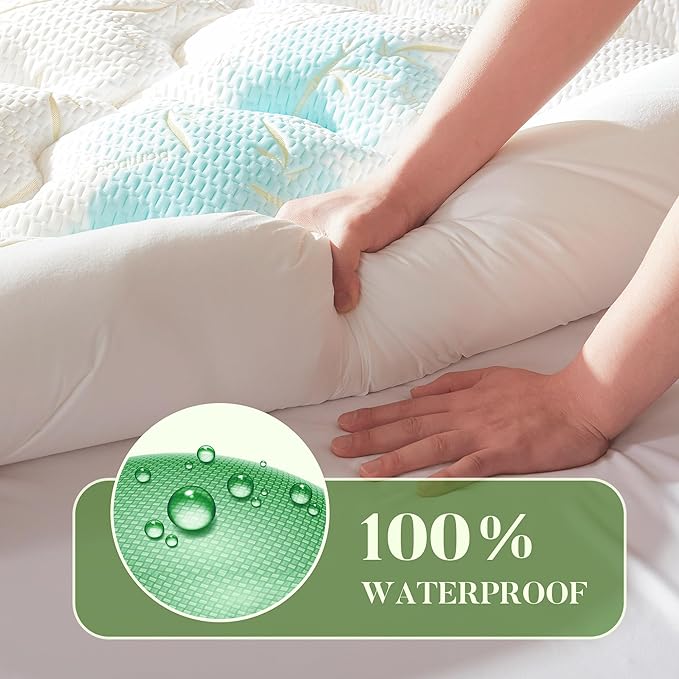 Twin Size Mattress Topper, Thick Pillow Top Mattress Pad，Up to 21 Inch Deep Pocket,Soft Breathable Mattress Pad for Back Pain, Waterproof Protector Cover(Beige)