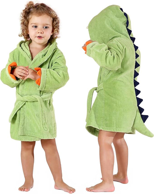 MICHLEY Girls Boys Robe Cotton Towel Baby Animal Dinosaur Style Hooded Bathrobe