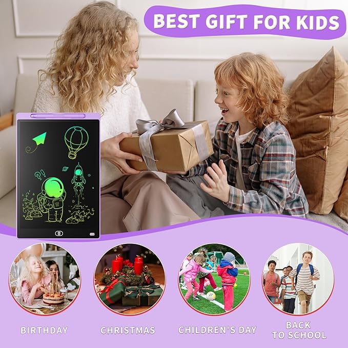 [2 Pack] Genialba LCD Writing Tablet 8.5-Inch Colorful Doodle Board, Toddler Learning Educational Toys Gifts for 3-8 Years Old Girls and Boys, Electronic Drawing Pad for Kids (Pink&Purple)