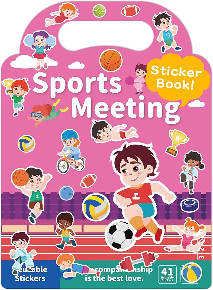 Benresive Reusable Sticker Books for Toddlers, Fun Travel Stickers for Kids, Toddler Sticker Book, Crafts Activities for Toddlers, 3 and Up Birthady Gifts - Sports