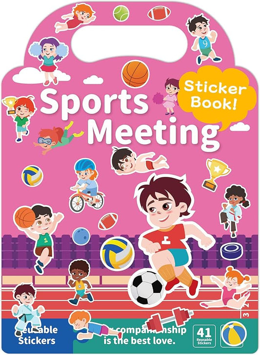 Benresive Reusable Sticker Books for Toddlers, Fun Travel Stickers for Kids, Toddler Sticker Book, Crafts Activities for Toddlers, 3 and Up Birthady Gifts - Sports