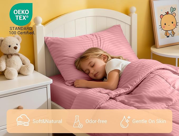 ZPECC Toddler Bedding Set - 4 Piece Hypoallergenic Baby Crib Bedding Set for Boys and Girls, Includes Toddler Comforter, Flat Sheet, Fitted Sheet and Pillowcase, Dusty Rose