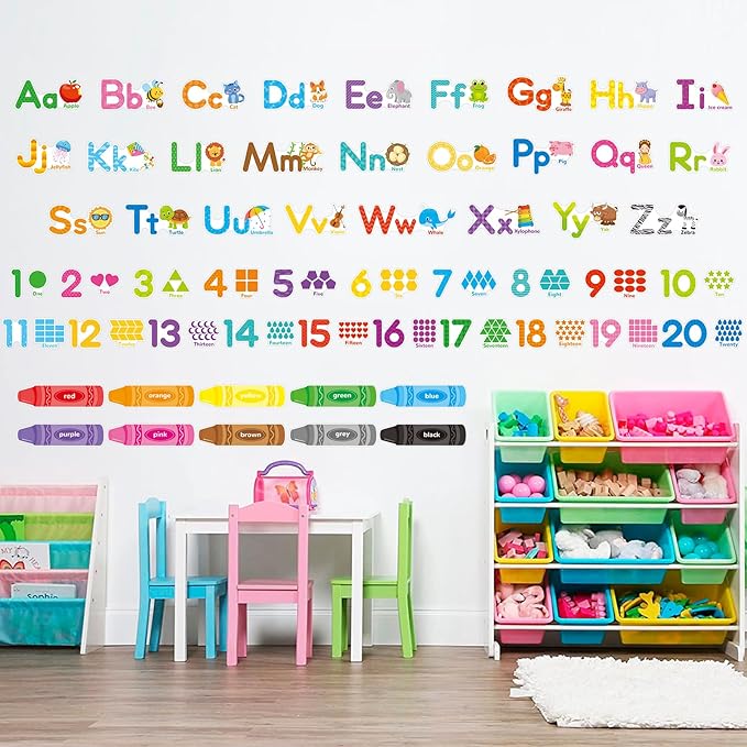 Animal Alphabet Numbers Shape Color Wall Decals Stickers for Room décor Letters ABC Pre-School Kindergarten Classroom Educational Bedroom Nursery Homeschool Decoration