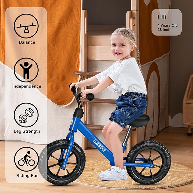 Bobike Toddler Balance Bike Toys for 2 to 5 Year Old Girls Boys Adjustable Seat and Handlebar No-Pedal Training Bike Best Gifts for Kids