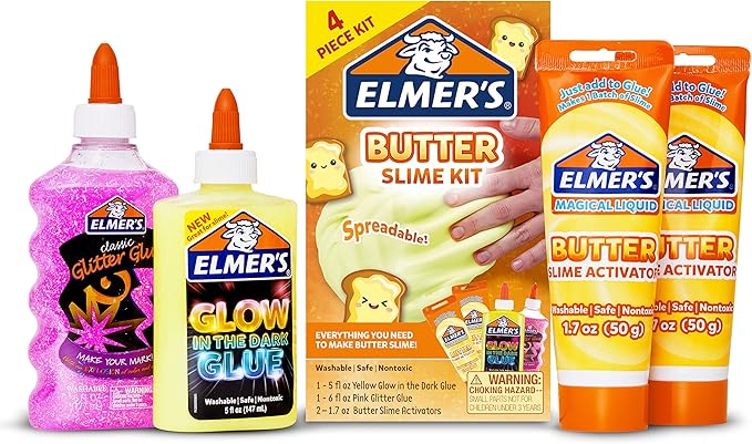 Elmer’s Butter Slime Kit, Includes Glow in the Dark Glue, Glitter Glue, Slime Activator, 4 Count - Kids Activity, Creative Fun, Arts & Crafts