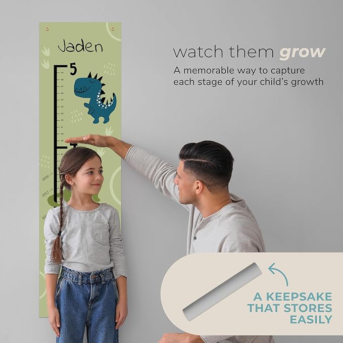 Prints Next Day – Custom Dinosaur Growth Chart 12" x 43.5" – Personalized with Name – Kids Height Chart for Wall – Baby & Toddler Nursery Decor – Birthday – PVC-Free – Printed in USA