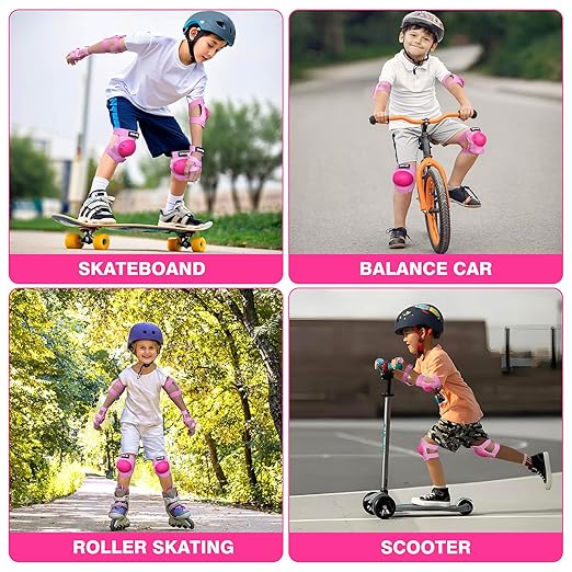 Kids/Youth Knee Pads Elbow Pads Wrist Guards 3 in1Protective Set, for 3-15 Years Child Roller Skates, Cycling, Inline Skating, Skateboard, BMX Bike, Balance Bike, Scooter Riding Sports