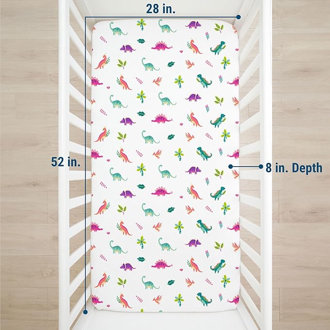 Wildkin Kids 100% Microfiber Crib Sheet – Soft, Breathable Fitted Sheet - Darling Dinosaurs