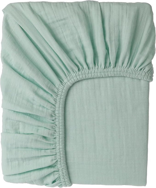 Muslin Baby Crib Sheets Fitted - Crib Sheets Neutral Turkish Cotton, Ultra Soft & Breathable - Organic Cotton Crib Sheets for Boys & Girls, GOTS & Oeko-TEX® Certified (52x28, Minty Green)