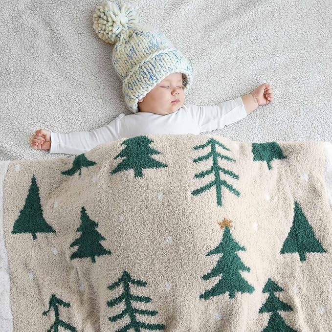LifeTree Cozy Plush Baby Blanket - Soft Fuzzy Swaddle & Receiving Blanket for Toddler Nursery, Crib, Stroller, Warm & Lightweight for Girls and Boys, 31x40 Inches, PineTree Pattern
