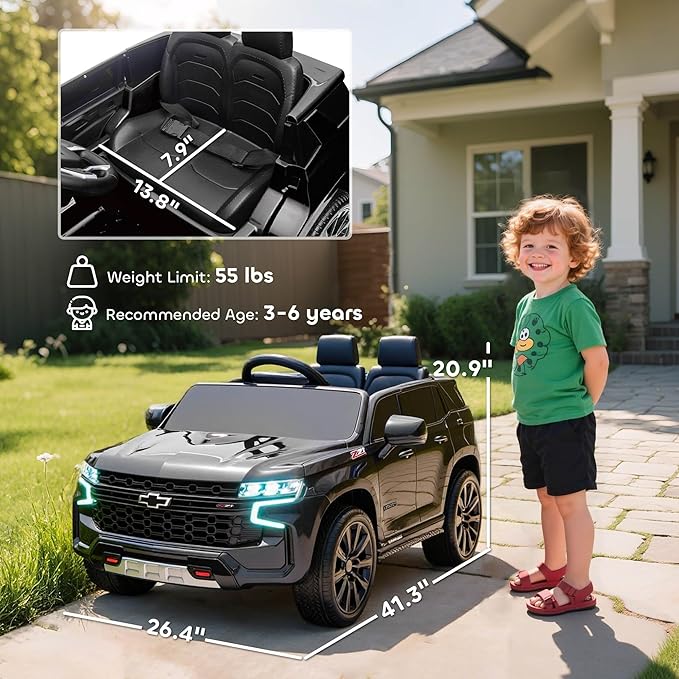 Aosom Licensed Chevrolet Tahoe Ride On Car, 12V 7AH Battery Power Ride On Toy with Parent Remote Control, LED Lights, Music, 4 Wheeler Suspension, 3 Speeds, Kids Electric Vehicle for Aged 3+, Black