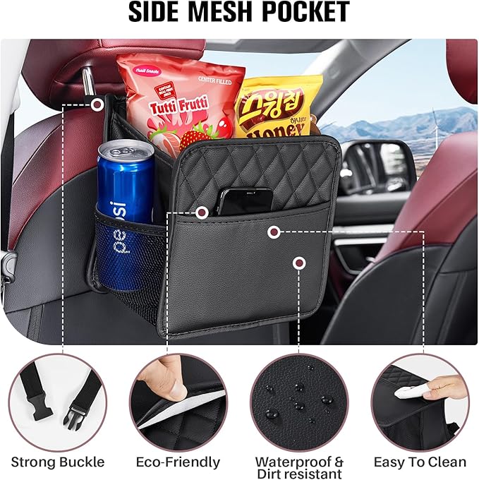 LXUNYI Car Organizer Back Seat, Waterproof Pu Leather Car Seat Storage Bag Foldable Universal Hanging Seatback Organizer for Kids & Adults Travel road Trip Essentials
