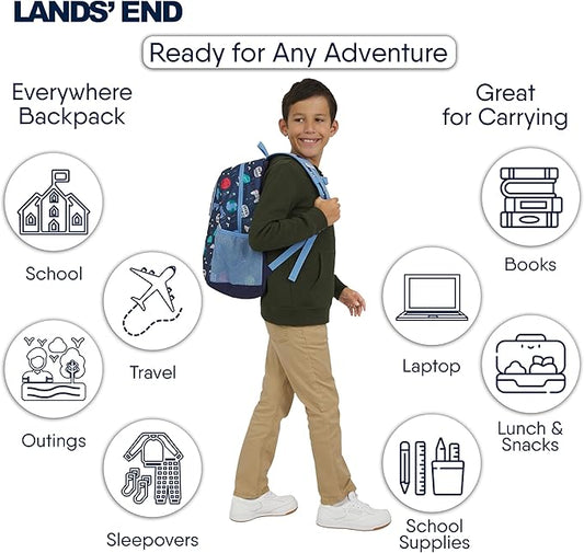 Lands' End Unisex Kids Medium ClassMate Lightweight Durable Elementary School Backpack, Chambray