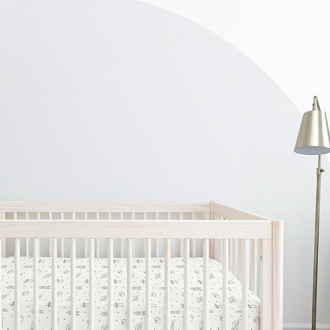 Makemake Organics GOTS Certified Organic Cotton Fitted Crib Sheet Soft Breathable (28"x52", Astronaut Blue)