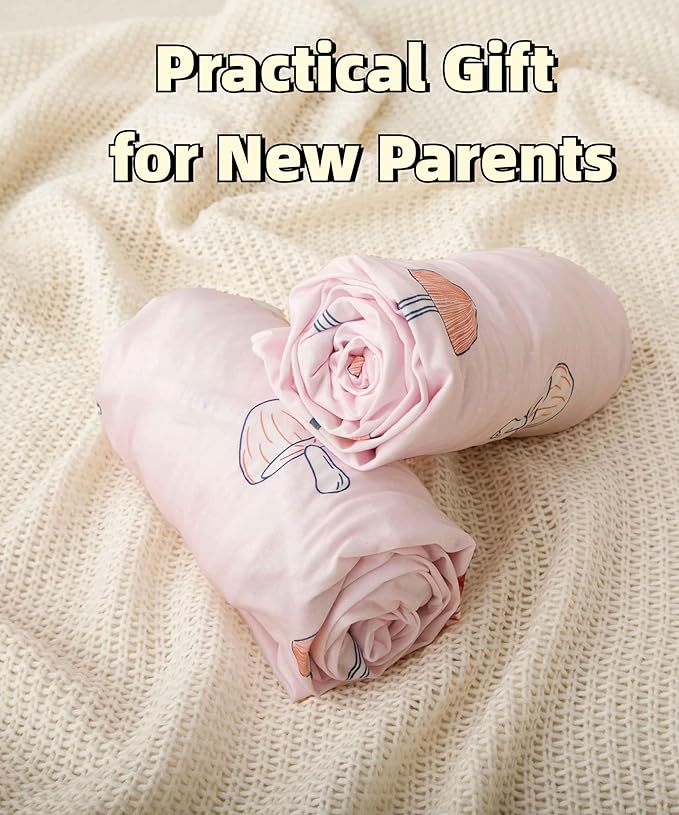 SDY Jersey Mushroom Crib Sheets for Baby Girls,52”x28”x8,2 Pack,Pink Cute Kawaii Standard Oval/Retangle Crib Mattress Sheets for Toddler,Super Soft Breathable