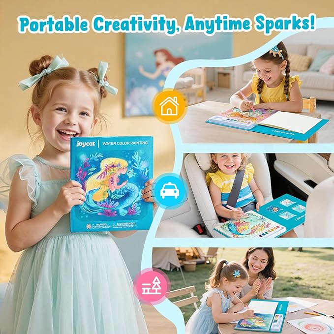 JoyCat Paint with Water Coloring Books for Toddlers, Watercolor Painting Sets for Kids Ages 3-5 4-8, Arts and Crafts Drawing Activities Toy Birthday Gift for Boys Girls (Ocean Princess)