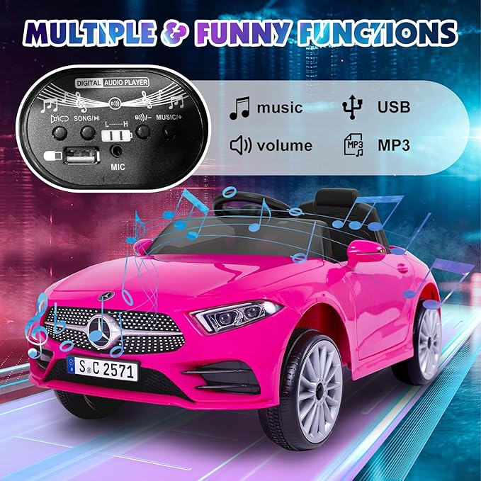 12V Kids Ride On Car with 2.4G Remote Control,Battery Powered Electric Car Ride On Vehicle Double Doors, 5 Point Safety Belt,LED Light (Big-Pink)