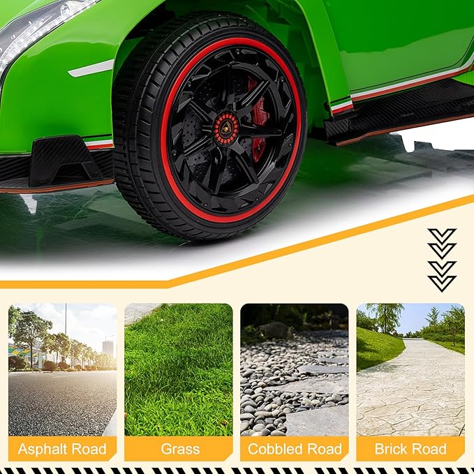 Winado 12V Ride on Car, Electric Vehicle Licensed Lamborghini Veneno for Kids, Battery Powered Car Toy w/Parent Control, Hydraulic Doors, 3 Speeds, LED Headlights, Horn, Engine Sounds - Green
