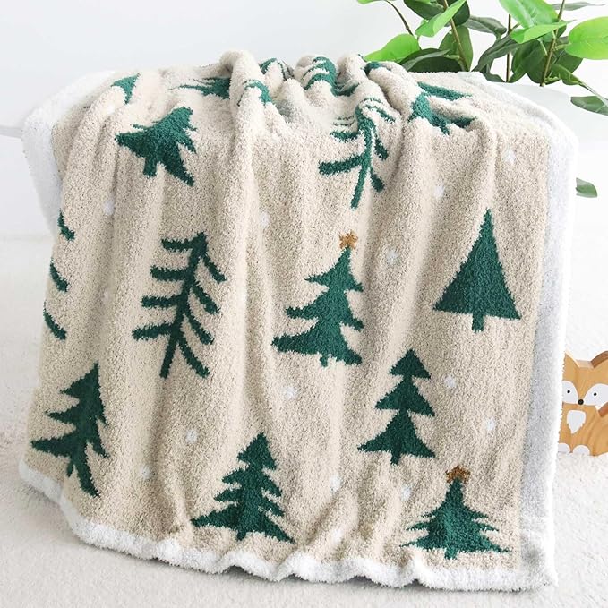 LifeTree Cozy Plush Baby Blanket - Soft Fuzzy Swaddle & Receiving Blanket for Toddler Nursery, Crib, Stroller, Warm & Lightweight for Girls and Boys, 31x40 Inches, PineTree Pattern