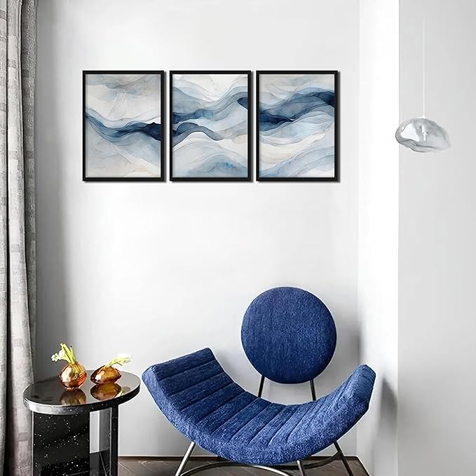 Framed 3D Textured Blue Abstract Wall Art, Modern Navy Blue Abstract Wall Decor Paintings, Neutral Minimalist Texture Posters Prints Pictures for Living Room Bedroom Office Home Decor 12x16 Inch