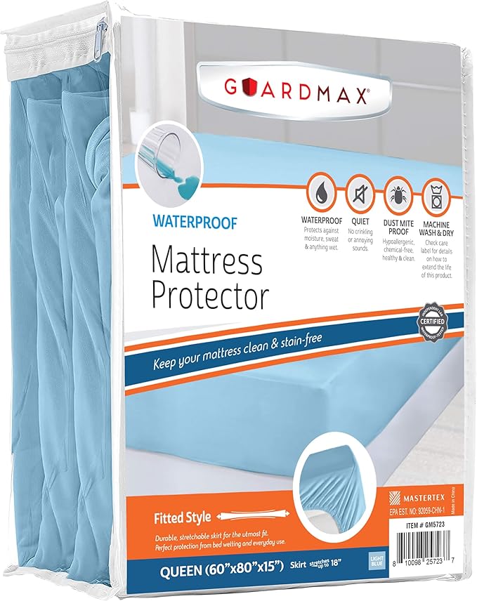Guardmax Jersey Knitted Queen Size Mattress Protector - Waterproof & Dust Mite Proof Mattress Cover with Stretchable Pockets - Soft, Comfortable, & Noiseless Waterproof Fitted Sheet.(60 x 80 x 15)