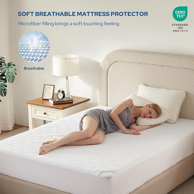 BEDLORE 2 Pack Waterproof Mattress Protector, Full Size Mattress Pad with Deep Pocket 6"-15" Depth, Soft Breathable Bed Mattress Cover for Bedroom, College Dorm (White)