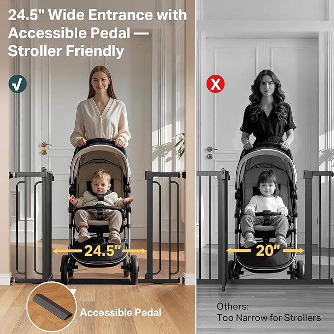 Cumbor 36.6-64" Extra Wide Baby Gate for Stairs, Dog Gates for Doorways, Auto-Close Pet Gate Indoor, Pressure Mounted Walk Through Safety Child Gate for Kids Toddler, Tall Pet Puppy Fence Gate, Black