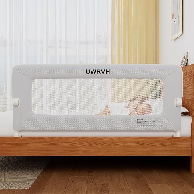 Bed Rail for Toddlers 59in Folding Bed Rail,T-Shaped No-Drill Base with Safety Lock,Soft 3D Fabric,Baby Bed Rail Guard for Twin,Full,Queen,King Beds,Toddler Bed Rail Guard(Gray, 59" in)