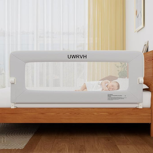 Bed Rail for Toddlers 59in Folding Bed Rail,T-Shaped No-Drill Base with Safety Lock,Soft 3D Fabric,Baby Bed Rail Guard for Twin,Full,Queen,King Beds,Toddler Bed Rail Guard(Gray, 59" in)