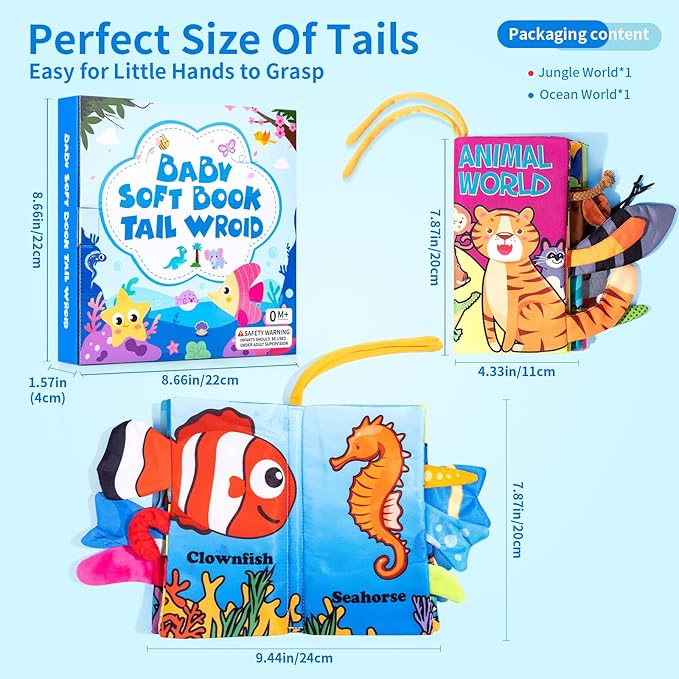2-Pack Baby Books 0-6 Months, Crinkle Books for Babies, Touch and Feel Sensory Cloth Book 6-12 Months, Tummy Time Toys, Baby Toys for Newborn 6 Pages Pink