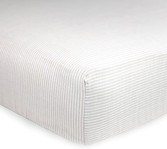 Little Unicorn 100% Natural Organic Cotton Muslin Crib Sheets | Breathable, Naturally Soft Fabric (Sand Stripe)
