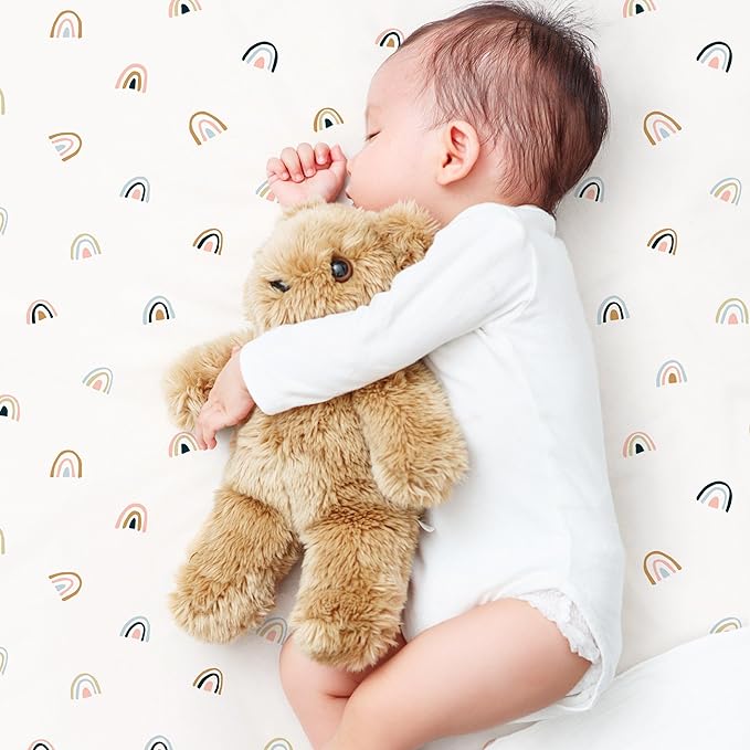 Makemake Organics GOTS Certified Organic Cotton Fitted Crib Sheet Soft Breathable (28"x52", Rainbow)