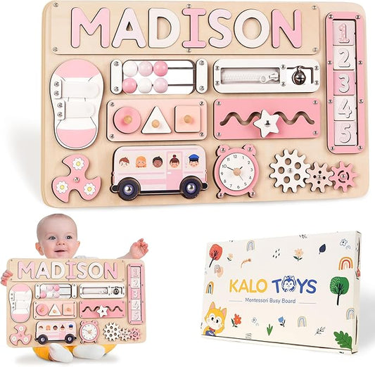 Personalized Large Busy Board for Toddlers - Montessori Busy Board - Montessori Toys for 1 Year Old Baby Boys Girls - Sensory Toys for Toddlers 1-3 - Peronalized Baby Gift