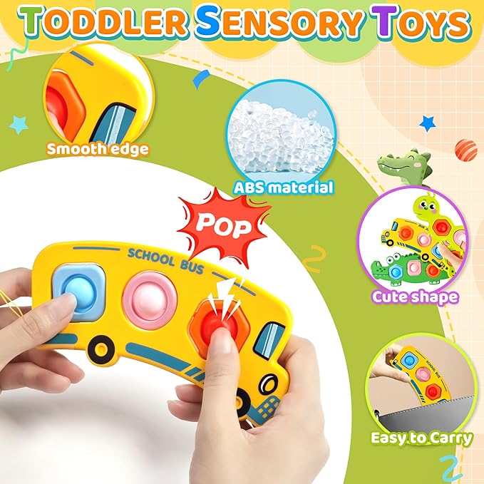 Christmas Stocking Stuffer 3PC Fidget Popper Sensory Toys for Toddlers Girls, Boys Gifts Goodie Bags Airplane Travel Activities Pop it Fidget Toys Valentine Day for 12+ Month Babies 1 2 3 Year Old