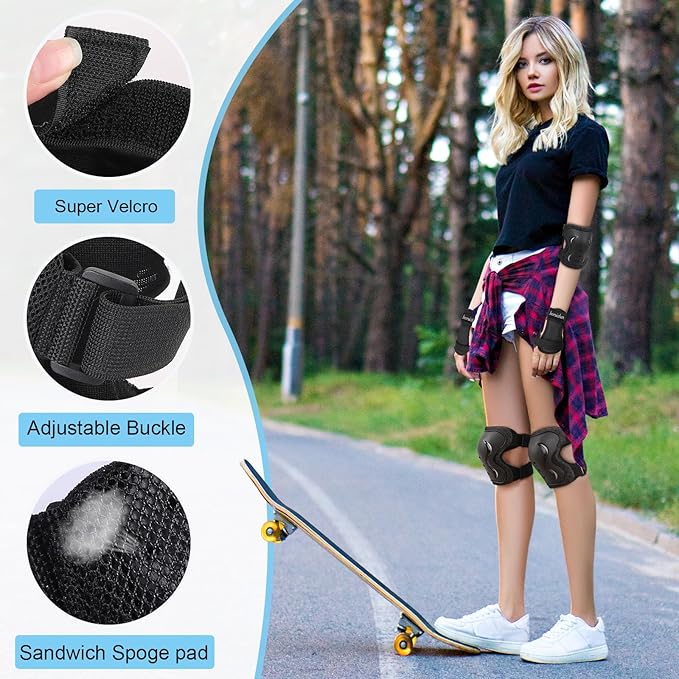 Kids/Adult/Youth Knee and Elbow Pads with Wrist Guards 3 in 1 Protective Gear Set for Skateboarding Cycling BMX Bike Scooter Skating Rollerblading Riding