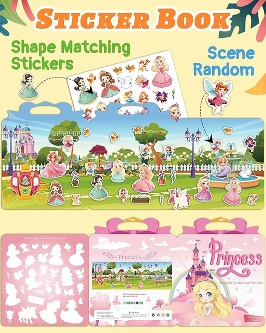 Benresive Reusable Sticker Books for Toddlers, Fun Travel Stickers for Kids, Toddler Sticker Book, Crafts Activities for Toddlers, 3 and Up Birthady Gifts - Princess