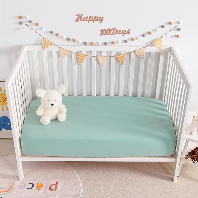 NTBAY 2 Pack Muslin Cotton Crib Sheets, Soft and Breathable Double Layer 28x52 Baby Crib Sheets for Standard Crib and Toddler Mattresses, Boys, Girls, Unisex, Mint, 28x52 Inches