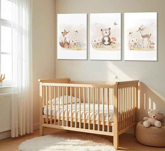 MIZILI Woodland Animal Nursery Canvas Wall Art Wild Watercolor Animals Paintings Pictures Wall Decor Fox Bear Deer Poster Printing Artwork for Boys Room Girls Room Home Decoration