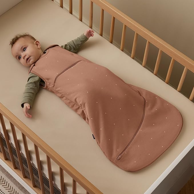 Snuz Baby Sleep Sack with Diaper Zip - Baby Sleeping Bag for Easy Diaper Changes, Super Soft Cotton Sleep Sacks in Summer or Winter Tog with Perfect Fit Poppers, Blush/Dot, 1 Tog 0-6M