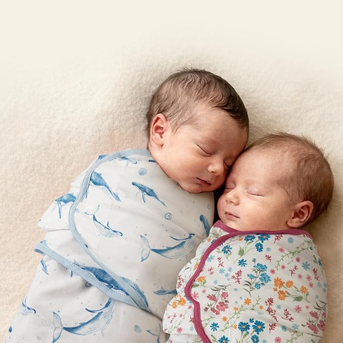 Baby Swaddles for Newborn Organic Cotton,Soft & Snug Newborn Velcro Swaddle 0-3 Months Sleep Sack Helps Calm Startle Reflex, 2-Pack Wrap Nursery Swaddling Blankets Whale