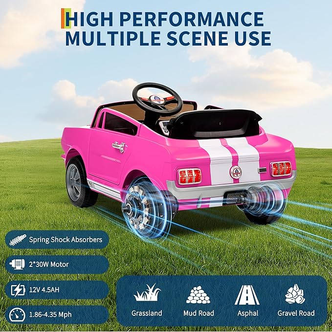 12V Ride on Car for Kids, Licensed Shelby GT350 Electric Toy with Parent Remote Control, 3 Speeds, LED Headlights, Music & Safety Belt for Toddlers